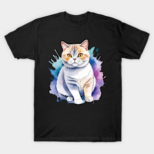 British Shorthair Cat Watercolor Drawing T-Shirt